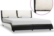 Bed Frame Black and White Faux Leather 135x190 cm