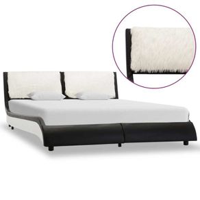 Bed Frame Black and White Faux Leather 135x190 cm