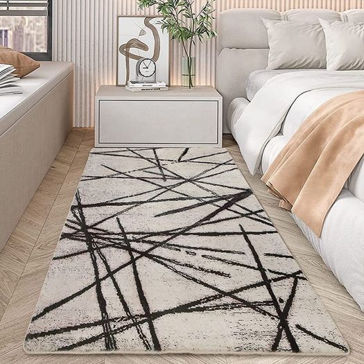 Area Rugs Living Room Rugs Bedroom Rug Modern Short Pile Rugs Artistic Bohemian Rugs Abstract Geometric Straight Line Pattern Carpets Non-slip Large Rug Beige pattern, 80x 120 cm MULTIPLE SIZES/COLOURS AVAILABLE (FREE SHIPPING)