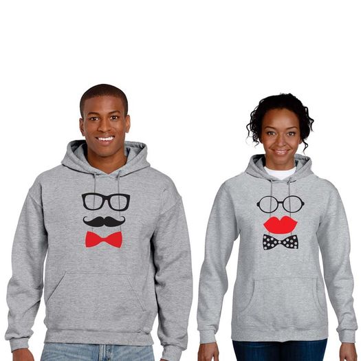 Matching Moustache and Lips Couple Hoodies