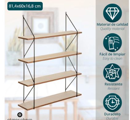 BRAND NEW Wall shelf made of wood and metal 81,4x60x16,8 cm Beige color