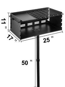 25x17 Inch Inch Charcoal Grill Heavy Duty BBQ Single Post w/ Cooking Grate 360 Adjustable Park-Style Camping Outdoor