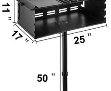 25x17 Inch Inch Charcoal Grill Heavy Duty BBQ Single Post w/ Cooking Grate 360 Adjustable Park-Style Camping Outdoor