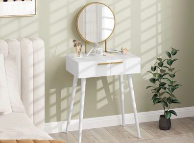 Elegant Dressing Table, with Round Mirror, 60 x 40 x 123 cm - White