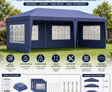 3 x 6m Pop Up Gazebo, Height Adjustable Marquee Party Tent with Sidewalls and Storage Bag