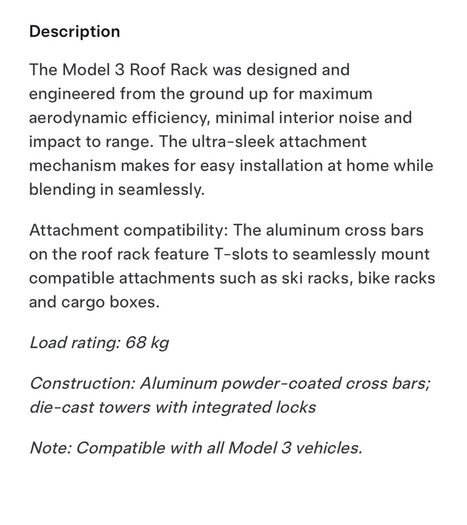 Tesla Model 3 Roof Rack - perfect condition