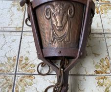 Antique Copper and Iron Hanging Brazier with Rams Head