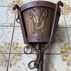 Antique Copper and Iron Hanging Brazier with Rams Head
