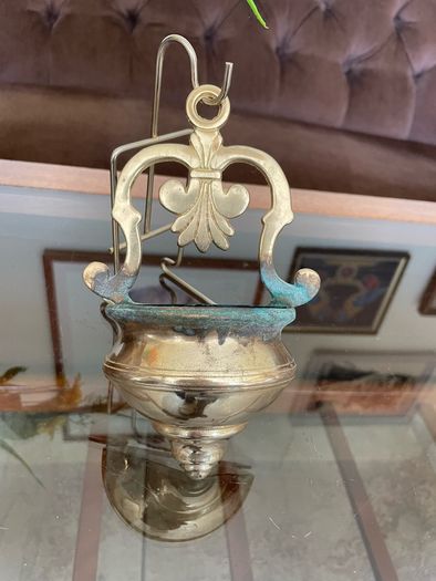 Vintage Brass Holy Water Font Wall Hanging Religious Home Decor