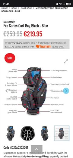 Motocaddy Pro Series Cart Bag Black - Blue