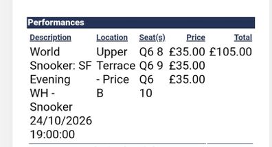 NI Open Snooker 2 tickets 24th Oct
