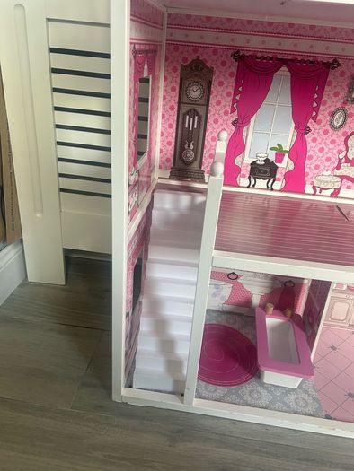 Large 3-Story Wooden Dollhouse with Furniture (1.16m Tall)