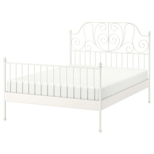 IKEA Double bed - white metal frame with mattress and under-bed storage