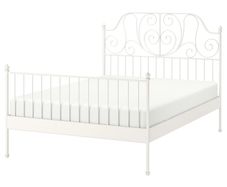 IKEA Double bed - white metal frame with mattress and under-bed storage