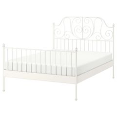 IKEA Double bed - white metal frame with mattress and under-bed storage