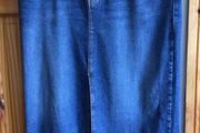 Ladies Dark blue denim midi skirt with large centre slit size 18 includes Postage