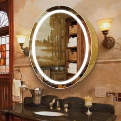 51cm Round Mirror Cabinet with Lights,with Defogger,Dimmable,Anti-Fog,3 Colors,Gold