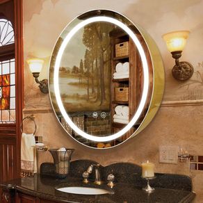 51cm Round Mirror Cabinet with Lights,with Defogger,Dimmable,Anti-Fog,3 Colors,Gold