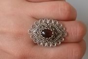 DGS Turkey signed 925 silver filigree garnet ring -10.47g