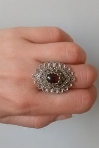 DGS Turkey signed 925 silver filigree garnet ring -10.47g