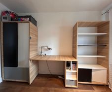 Wardrobe, bookshelf and desk