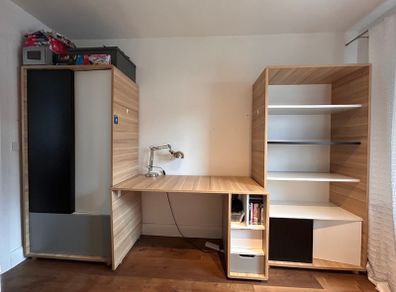 Wardrobe, bookshelf and desk