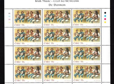 2008 Ireland Irish Music 55c De Dannan Commemorative Stamps Sheetlet Plate 1B1B1B1B Mint Never Hinged (MNH)
