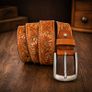 Unisex Genuine Leather Tooled Belt Vintage Floral Western Leather Belt Image 8