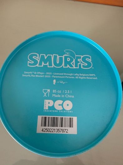 Smurfs Metal popcorn tin and drink cup with straw