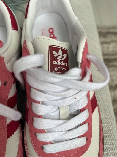 Raspberry Pink & White Lace Up Trainers, Samba Style UK Size 6