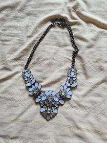 Blue & Silver Chunky Flower Necklace