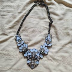 Blue & Silver Chunky Flower Necklace