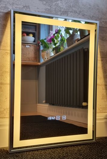 LED Bathroom Mirror Digital Clock Chrome Silver Frame