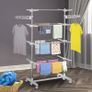 4-Layer Folding Cloth Rail, Adjustable Garment Rack with Wheels for Bedroom, Balcony, Silver Image 2
