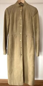 Karen Millen Satin Lined Suede Leather Duster Coat - Beige.