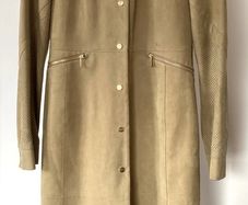 Karen Millen Satin Lined Suede Leather Duster Coat - Beige.