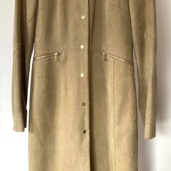 Karen Millen Satin Lined Suede Leather Duster Coat - Beige.