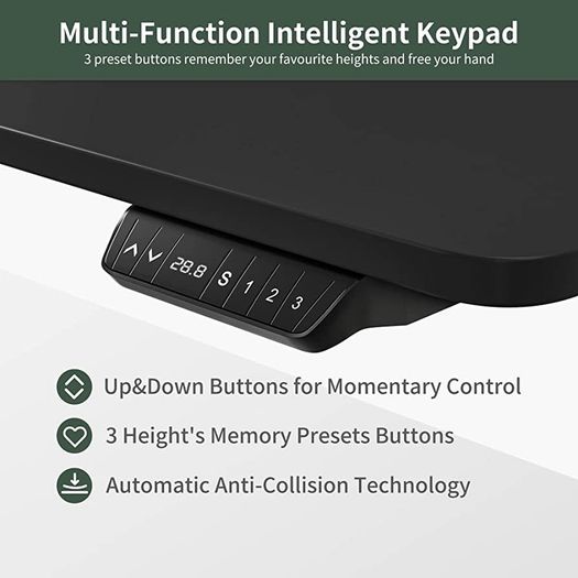Height Adjustable Electric Standing Desk, 100x60cm Stand up Table, Sit Stand Home Office Desk with Splice Board, Black Frame/Black Top (FREE POSTAGE)