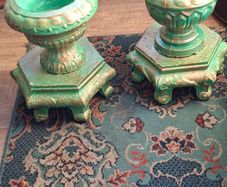 2 Garden Concrete Urns with Removable Bases not too big but beautiful for outside, has draining holes also