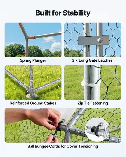 Large Metal Chicken Coop 3 x 2 x 2 m Walk-in Chicken Run House Cage, Doom Roof Hen House Enclosure with Cover and Security Lock,
