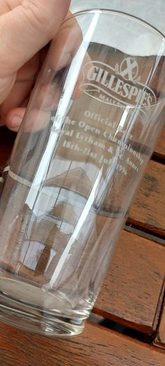Gillespies malt stout pint glass,official beer to the open championship at royal Lytham & St. Anne's 18th to 21th ,1996,,buyer collects or pays postage, collectors item