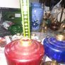 3 Beautiful Old 2 Blue, 1 Red Glass Oil Lamps, Postage Available, Image 5