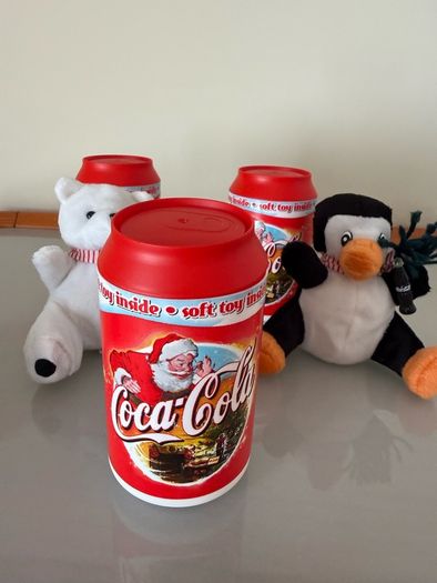 Vintage Christmas Coca cola soft toys in can