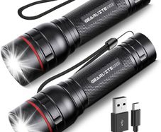 NEW SALE | LED Torch Rechargeable, 2 Pack Super Bright Adjustable Focus Flashlight, 3 Lighting Modes, Long Battery Life, Waterproof Pocket Size Torch for Power Cuts