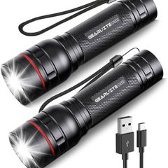 NEW SALE | LED Torch Rechargeable, 2 Pack Super Bright Adjustable Focus Flashlight, 3 Lighting Modes, Long Battery Life, Waterproof Pocket Size Torch for Power Cuts