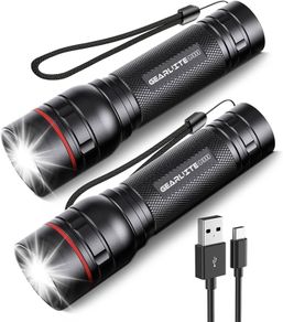 NEW SALE | LED Torch Rechargeable, 2 Pack Super Bright Adjustable Focus Flashlight, 3 Lighting Modes, Long Battery Life, Waterproof Pocket Size Torch for Power Cuts