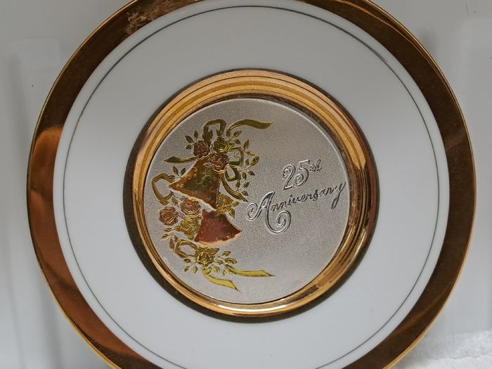 25th Wedding anniversary gift plate 24 kt gold