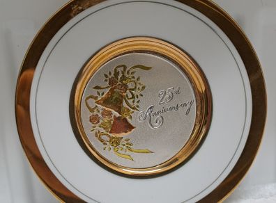 25th Wedding anniversary gift plate 24 kt gold