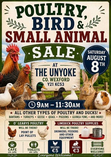 Poultry, Bird and animal sale Aug 8th