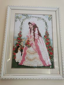 Handmade Cross Stitch Embroidy - Girl with dog